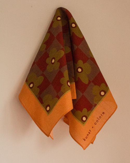 Cotton Bandana Scarf 50cm Square, Flower Power Raspberry By Kunst & Colore