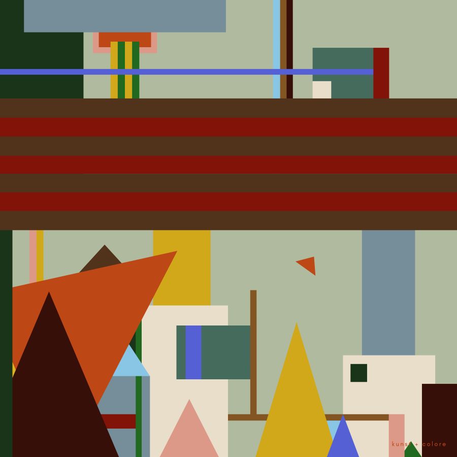 Abstract silk scarf with geometric shapes and colors