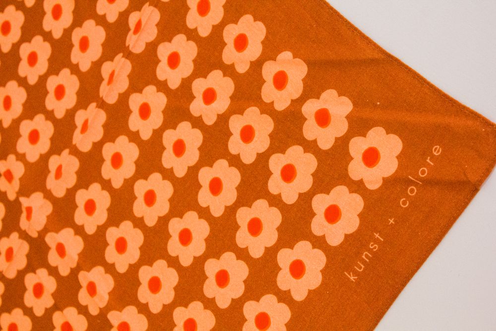 Cotton Bandana Scarf 50cm Square, Small Daisy Caramel By Kunst & Colore