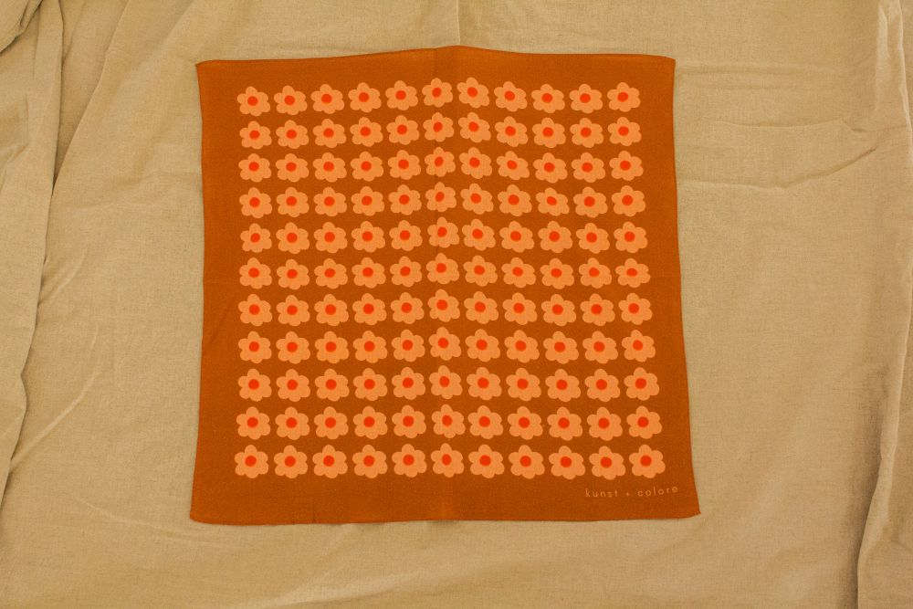 Cotton Bandana Scarf 50cm Square, Small Daisy Caramel By Kunst & Colore