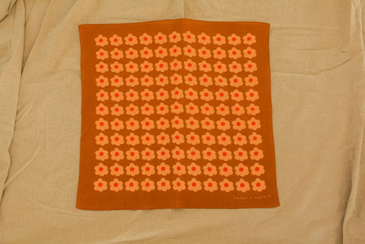 Cotton Bandana Scarf 50cm Square, Small Daisy Caramel By Kunst & Colore