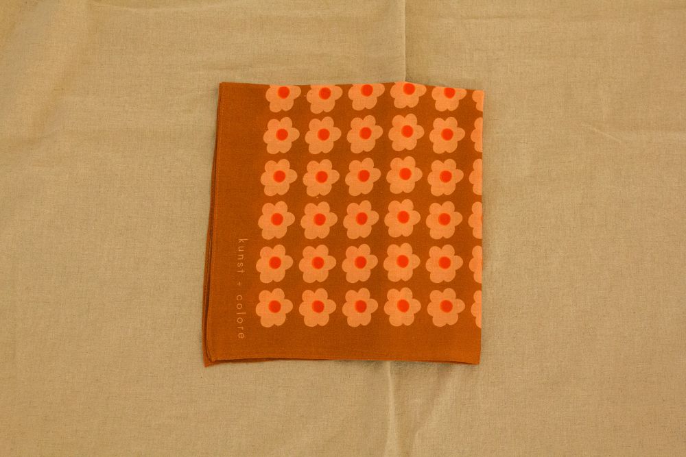 Cotton Bandana Scarf 50cm Square, Small Daisy Caramel By Kunst & Colore