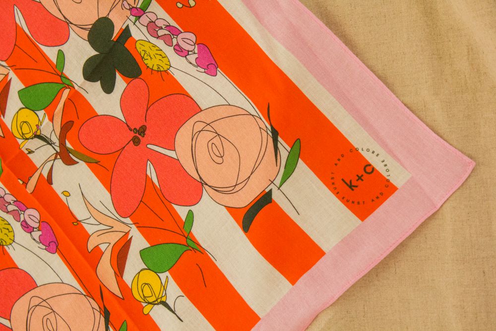 Cotton Bandana Scarf 50cm Square, Hothouse Flowers By Kunst & Colore