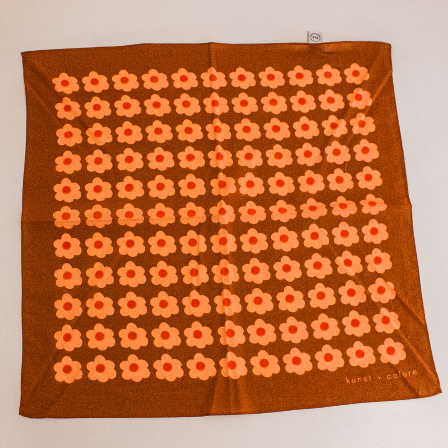 Cotton Bandana Scarf 50cm Square, Small Daisy Caramel By Kunst & Colore