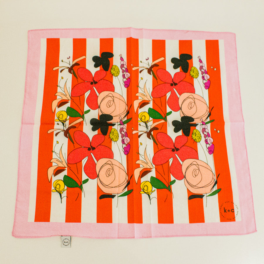Cotton Bandana Scarf 50cm Square, Hothouse Flowers By Kunst & Colore